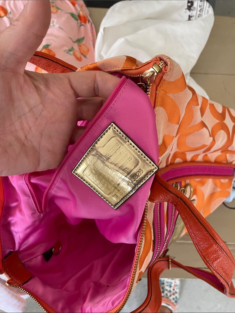 RARE Coach Orange and Pink Signature Canvas Tote - Picture 7 of 7